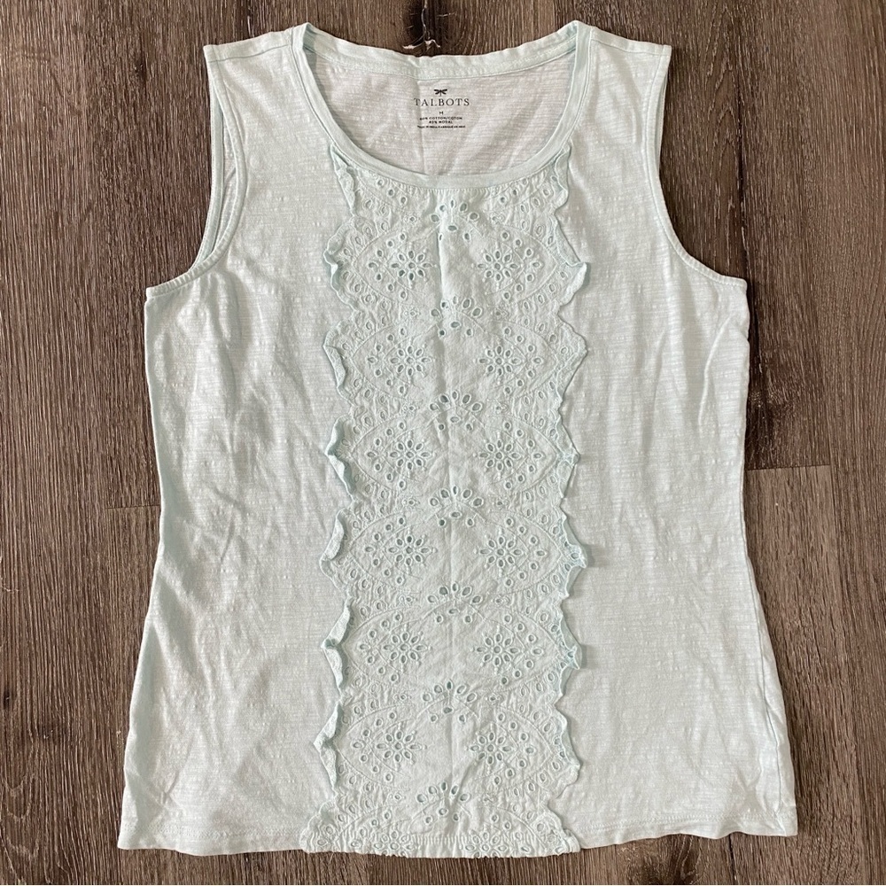 TALBOTS Sleeveless Blouse Women’s Size Medium Teal Lightweight Eyelet